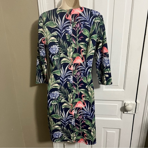 J. McLaughlin Sophia Dress in Flamingo Palm Blue Medium D2 - Picture 3 of 7